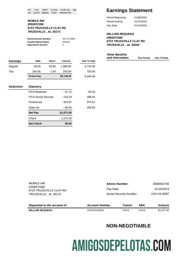 Demonstração de resultados da Mobie INK amostra